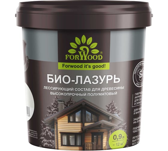 БИО-ЛАЗУРЬ для древесины Forwood белый, лессирующий состав, высокопрочный полуматовый биолазурь_белый_0,9л