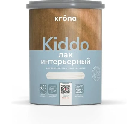 Лак интерьерный акриловый для дерева KRONA KIDDO тик 0,75 л 66323255