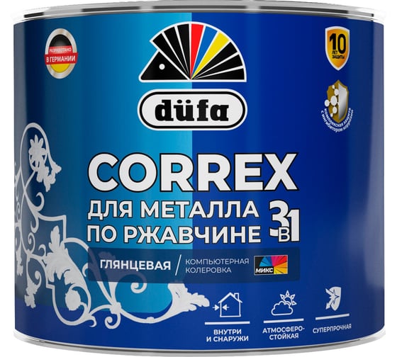 Грунт-эмаль 3 в 1 Dufa CORREX для металла, по ржавчине, глянцевая, БАЗА 3, 2л МП00-014764