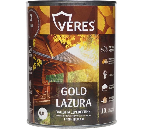 Декоративная пропитка для дерева Veres Верес Gold №3 VG-07, глянцевая, 0,8 л, тик 281435