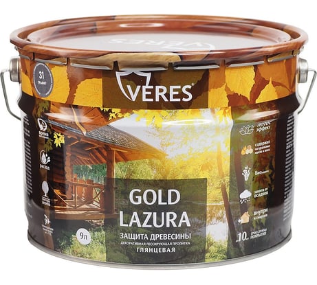 Декоративная пропитка для дерева VERES Верес Gold №31 VG-30, глянцевая, 9 л, графит 281458
