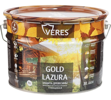 Декоративная пропитка для дерева Veres Верес Gold №8 VG-15, глянцевая, 9 л, дуб темный 281443