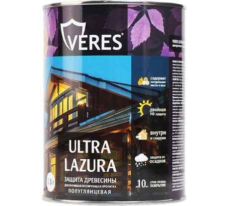 Декоративная пропитка для дерева Veres Верес Ультра Лазура №17 VU-25, полуглянцевая, 0,8 л, золотой бор 281408