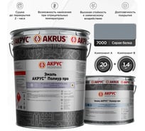 Эмаль АКРУС Полиур Про А+В 21. 4 кг, серая белка RAL 7000 260М214-7000