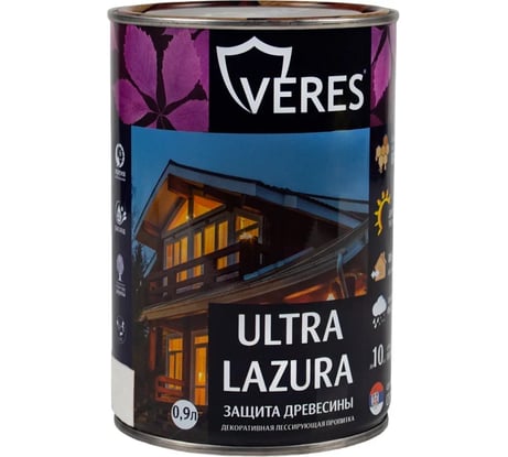 Декоративная пропитка Veres для дерева Верес Ультра Лазура №32 VU-40, полуглянцевая, 0,8 л, топленое молоко 281423