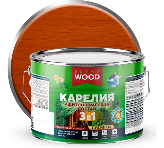 Защитно-красящий состав Farbitex 3в1 для древесины Карелия Орегон (9 л) WOOD EX 4300016987