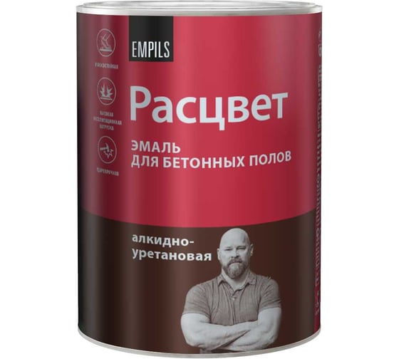 Эмаль для бетонных полов Расцвет серая, 0.9 кг 70691