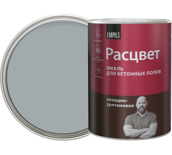 Эмаль для бетонных полов Расцвет серая, 0.9 кг 70691