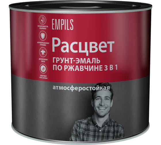 Грунт-эмаль по ржавчине Расцвет алкидная, черная, 2.7 кг 65188