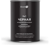 Быстросохнущая грунт-эмаль по металлу Elcon 3 в 1 по ржавчине, матовая, черная, 0.8 кг 00-00462298
