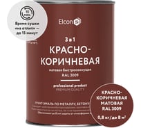 Быстросохнущая грунт-эмаль по металлу Elcon 3 в 1 по ржавчине, матовая, красно-коричневая, 0.8 кг 00-00462300