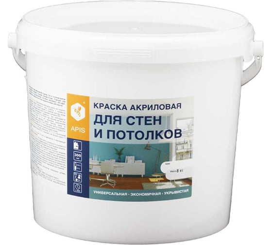Краска акриловая APIS белая, ведро 7 кг RUK-001-0009