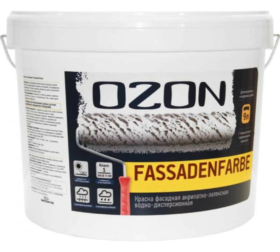 Фасадная краска OZON ВД-АК 112С FASSADENFARBE высококачественная, прозрачная, 9 л, 12 кг ВД-АК-112С-12 1