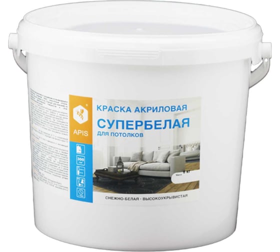 Краска акриловая для потолков APIS супербелая, ведро 7 кг RUK-002-0007
