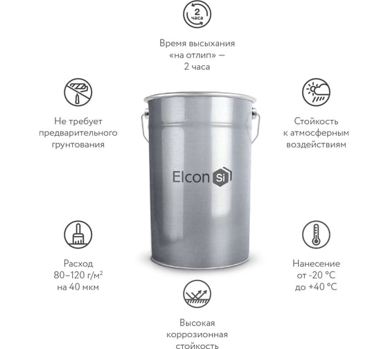 Грунт-эмаль по ржавчине Elcon ХВ-0278 светло-серый, (RAL 7035) 25 кг 00-00462269