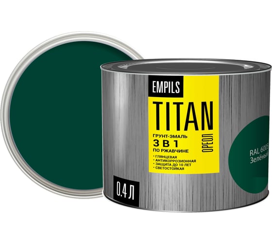 Грунт-эмаль по ржавчине ОРЕОЛ TITAN зеленый RAL 6005 0.4 л 0.4 кг 89266