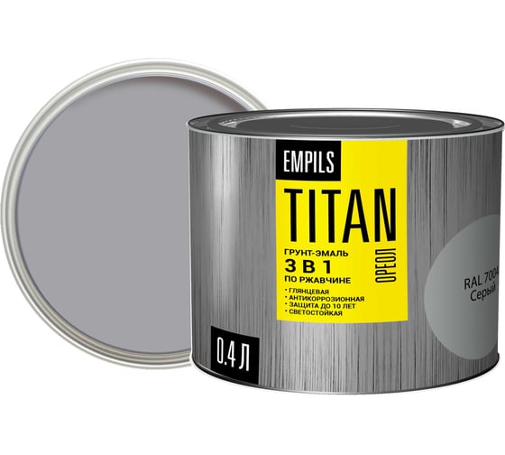 Грунт-эмаль по ржавчине ОРЕОЛ TITAN серый RAL 7004 0.4 л 0.4 кг 89272