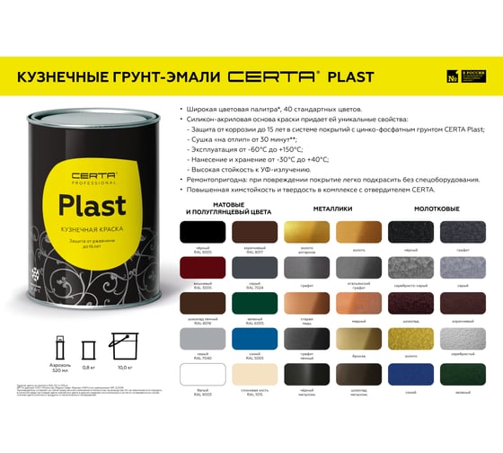 Кузнечная декоративная антикоррозионная краска CERTA PLAST графит темный (10 кг) PLM00005