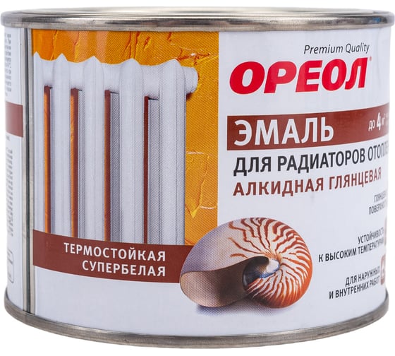 Эмаль для радиаторов отопления Ореол (глянцевая; алкидная; белая; 0.5 кг) 65142