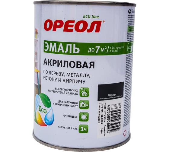 Акриловая эмаль Ореол (глянцевая; черная; 0.9 кг) 65252