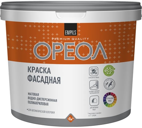 Водно-дисперсионная фасадная краска Ореол (атмосферостойкая; полиакриловая; база С; 4.5 л; 5.81 кг) 67267