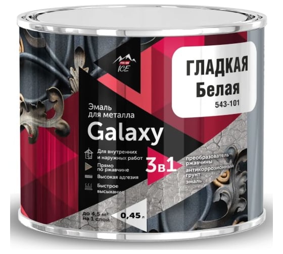 Эмаль по металлу PARADE Galaxy гладкая, белый, 0,45л ЛА-00000530
