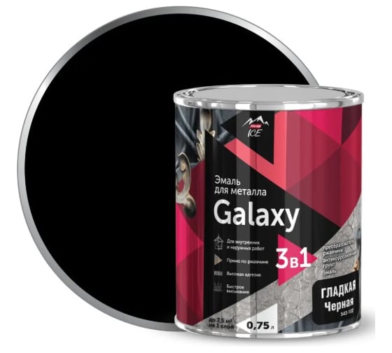 Эмаль по металлу PARADE Galaxy гладкая, черный, 0,75л ЛА-00000528