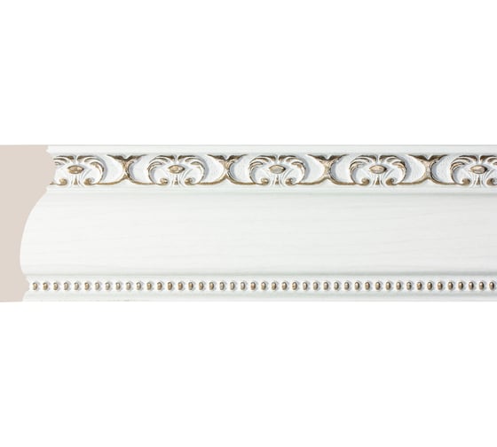 Потолочный плинтус Cosca Decor 147-118 интерьерный багет, 84 мм, белый с золотом СПБ016578