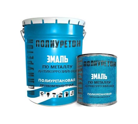 Двухкомпонентная полиуретановая грунт-эмаль по металлу 2в1 ПОЛИУРЕТОН, комплект 5кг, цвет серый глянцевый ПО-02-5-7040