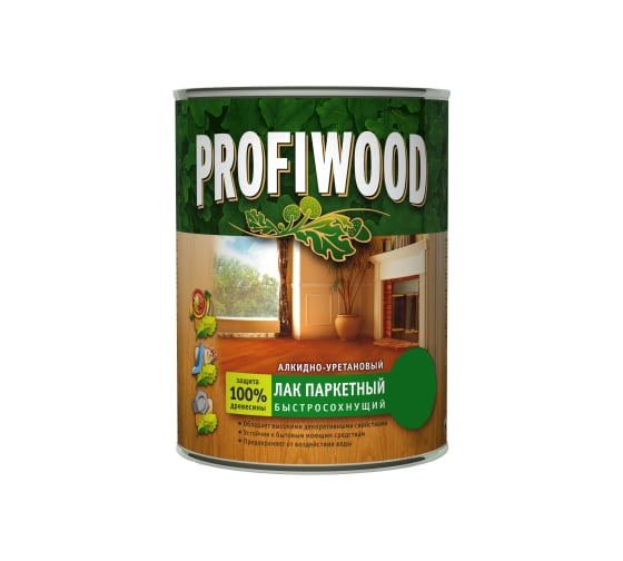 Алкидно-уретановый паркетный лак PROFIWOOD (быстросохнущий; глянцевый; орех; 0.8 л; 0.7 кг) 73202 1