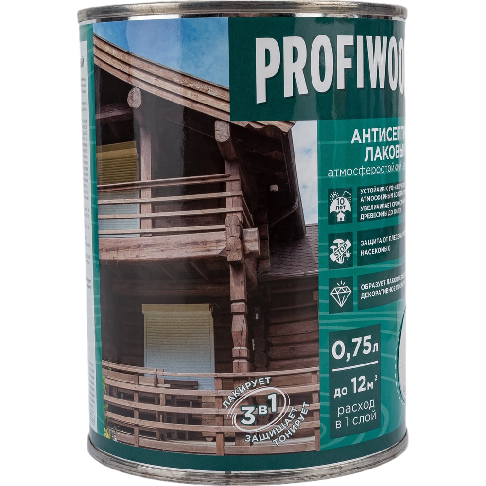 Алкидный антисептик PROFIWOOD (лаковый; тонирующий; атмосферостойкий ...