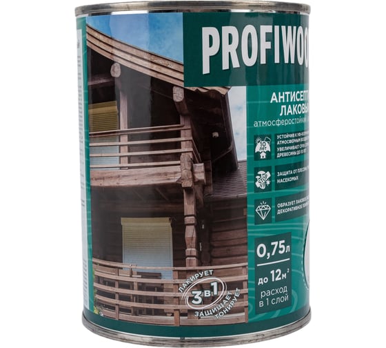 Алкидный антисептик PROFIWOOD (лаковый; тонирующий; атмосферостойкий; белый; 0.7 кг) 67012
