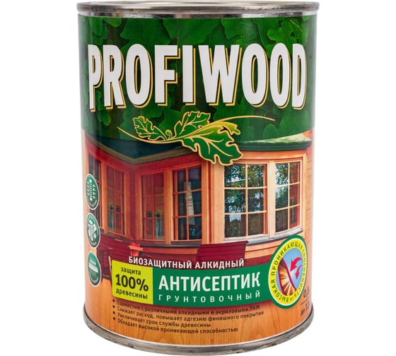 Алкидный антисептик PROFIWOOD (грунтовочный; биозащитный; бесцветный; 0.8 л; 0.7 кг) 3761