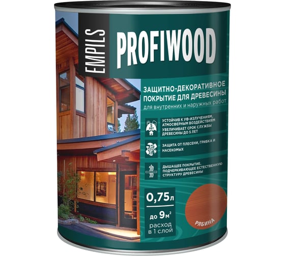 Защитно-декоративное покрытие для древесины PROFIWOOD (рябина; 0.75 л; 0.7 кг) 72625 1