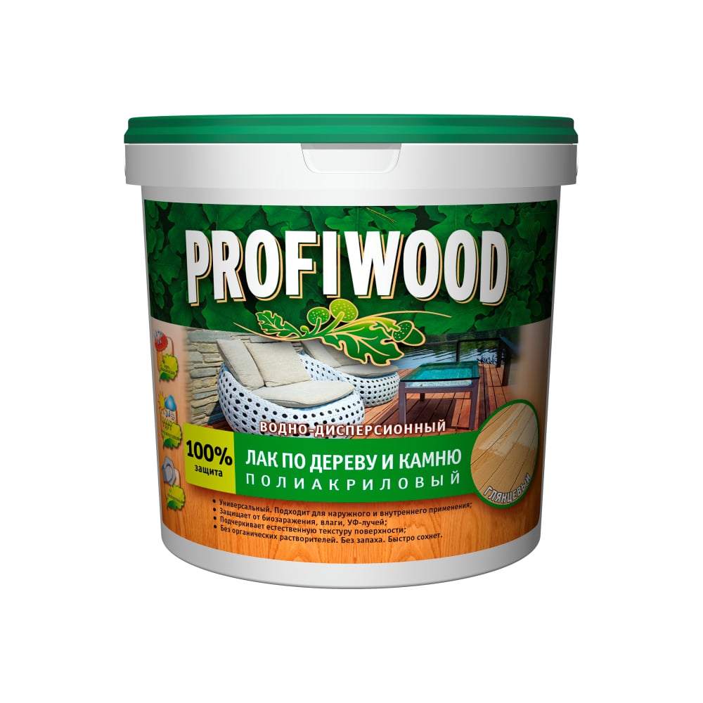 Водно-дисперсионный лак по дереву и камню PROFIWOOD (глянцевый; 2 л; 2. ...