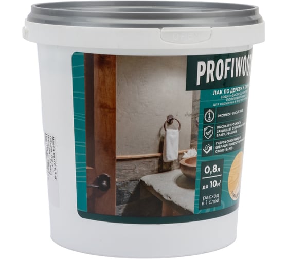 Водно-дисперсионный лак по дереву и камню PROFIWOOD (глянцевый; 0.8 л; 0.9 кг) 64974