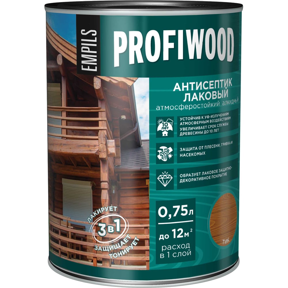 Алкидный антисептик PROFIWOOD (лаковый; тонирующий; атмосферостойкий ...