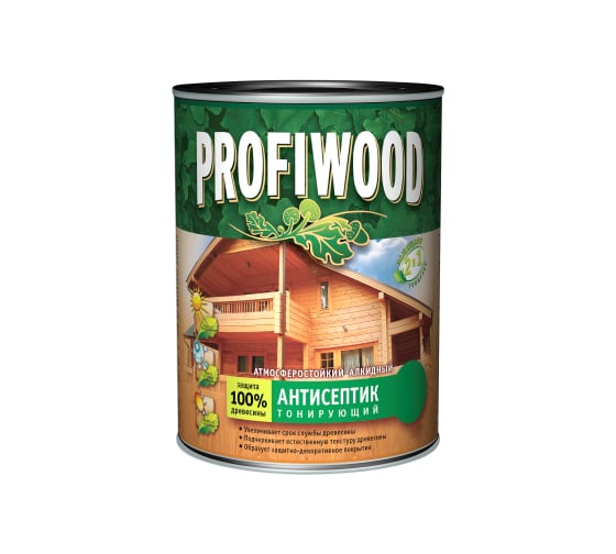 Алкидный антисептик PROFIWOOD (тонирующий; атмосферостойкий; бесцветный; 0.8 л; 0.7 кг) 3882 1