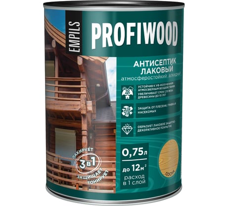 Алкидный антисептик PROFIWOOD (лаковый; тонирующий; атмосферостойкий; сосна; 0.75 л; 0.7 кг) 67014