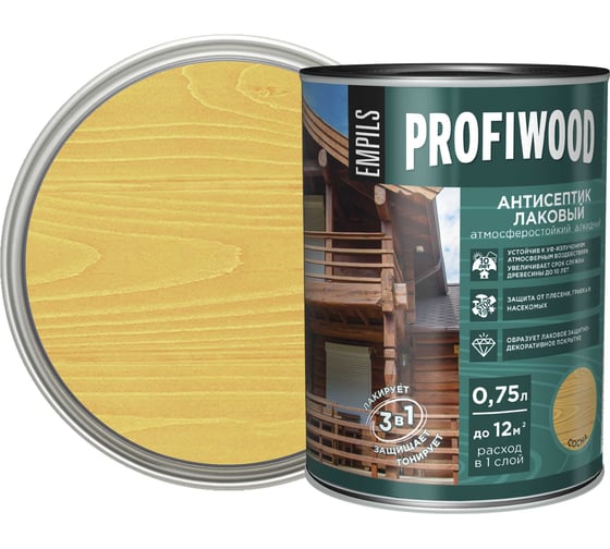 Алкидный антисептик PROFIWOOD (лаковый; тонирующий; атмосферостойкий; сосна; 0.75 л; 0.7 кг) 67014