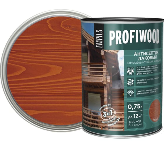 Алкидный антисептик PROFIWOOD (лаковый; тонирующий; атмосферостойкий; рябина; 0.75 л; 0.7 кг) 67038