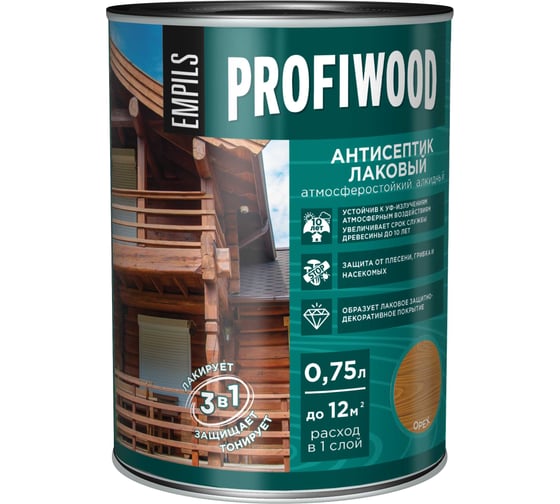 Алкидный антисептик PROFIWOOD (лаковый; тонирующий; атмосферостойкий; орех; 0.75 л; 0.7 кг) 67026