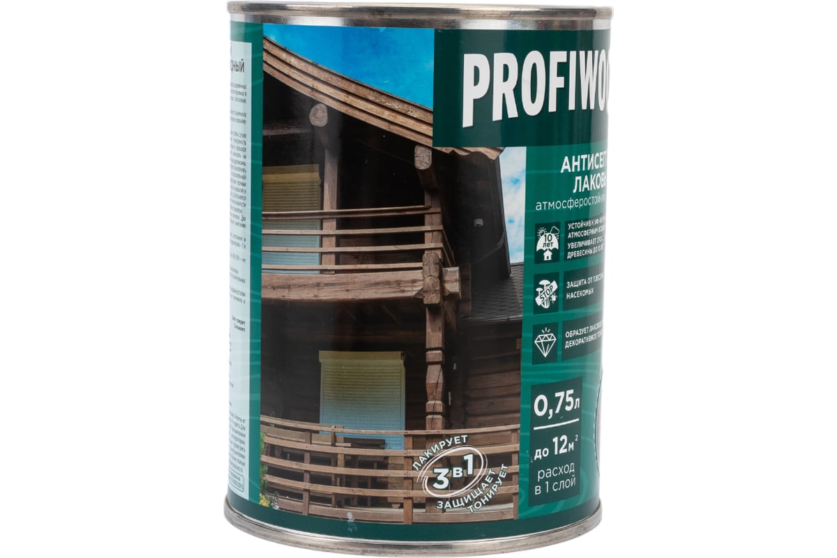 Алкидный антисептик PROFIWOOD (лаковый; тонирующий; атмосферостойкий ...