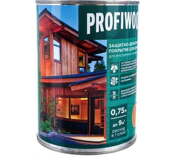 Защитно-декоративное покрытие для древесины PROFIWOOD (тик; 0.75 л; 0.7 кг) 72624