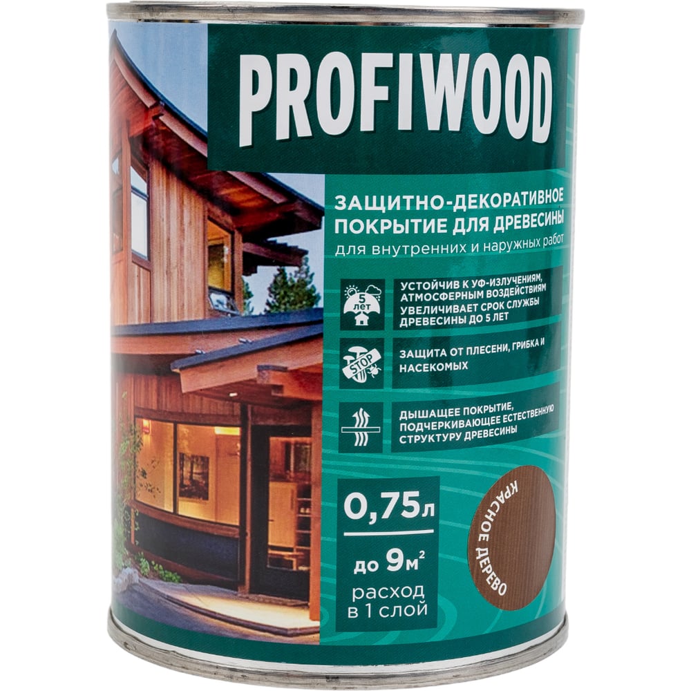 Пропитка Profiwood, для дерева, защитно-декоративная, красное дерево, 0.7 кг