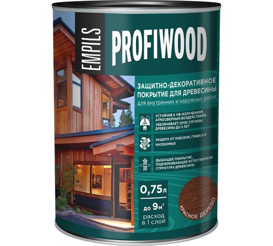 Защитно-декоративное покрытие для древесины PROFIWOOD (красное дерево; 0.75 л; 0.7 кг) 72627 1