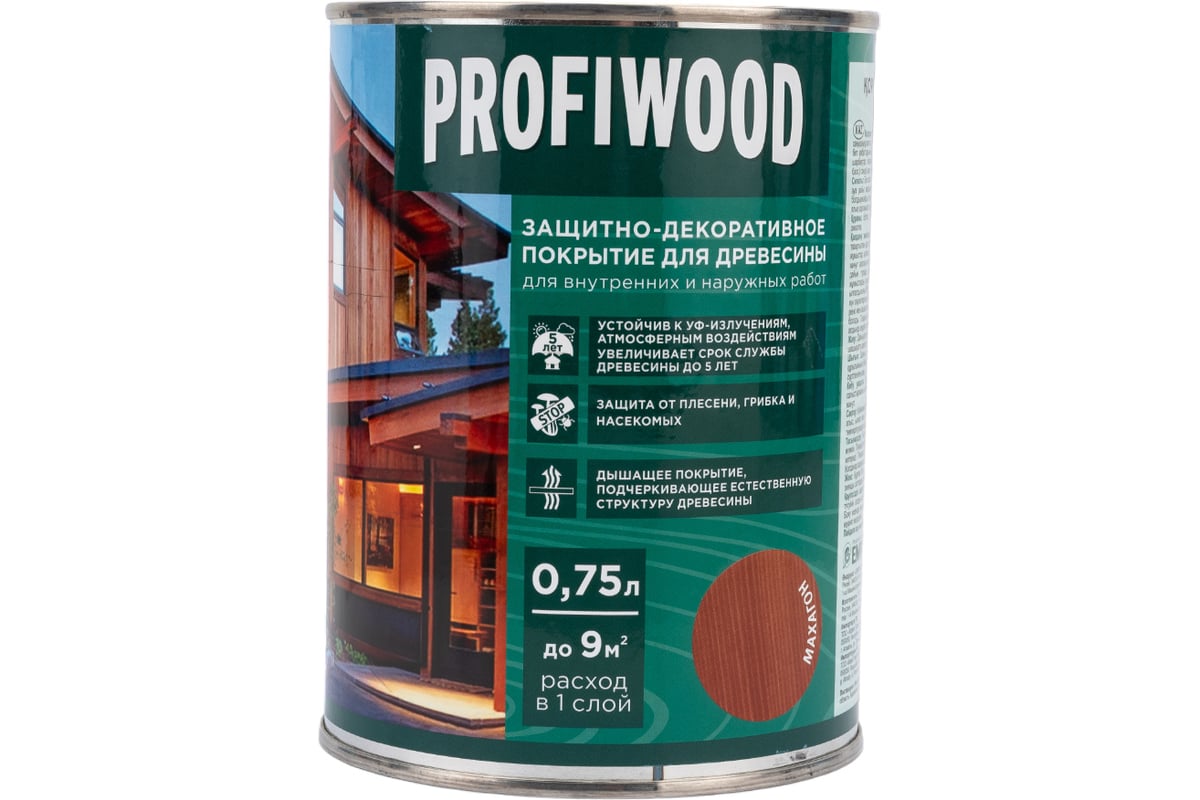 Защитно-декоративное покрытие для древесины PROFIWOOD (махагон; 0.75 л; 0.7  кг) 72626 - выгодная цена, отзывы, характеристики, фото - купить в Москве и  РФ