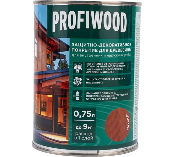 Защитно-декоративное покрытие для древесины PROFIWOOD (махагон; 0.75 л; 0.7 кг) 72626 1
