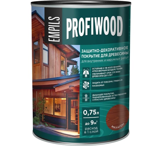 Защитно-декоративное покрытие для древесины PROFIWOOD (махагон; 0.75 л; 0.7 кг) 72626 1