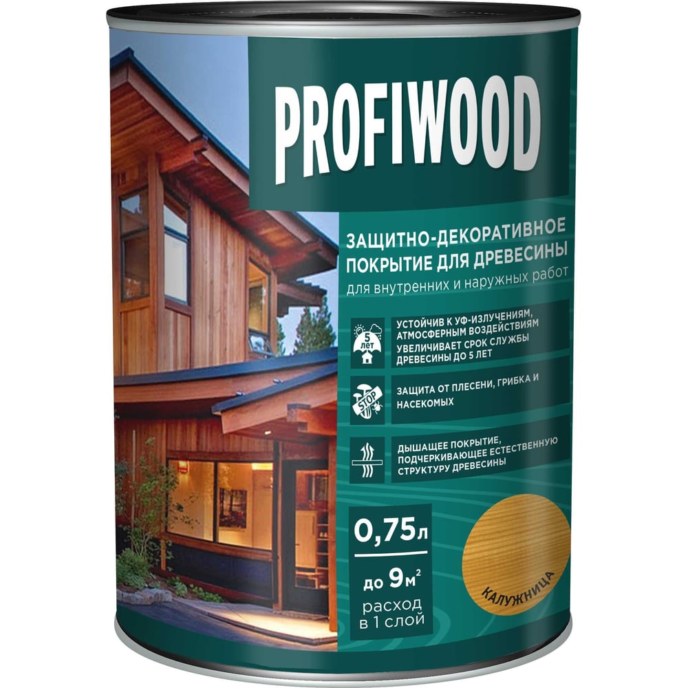 Защитно-декоративное покрытие для древесины PROFIWOOD (калужница; 0.75 л;  0.7 кг) 72620 - выгодная цена, отзывы, характеристики, фото - купить в  Москве и РФ